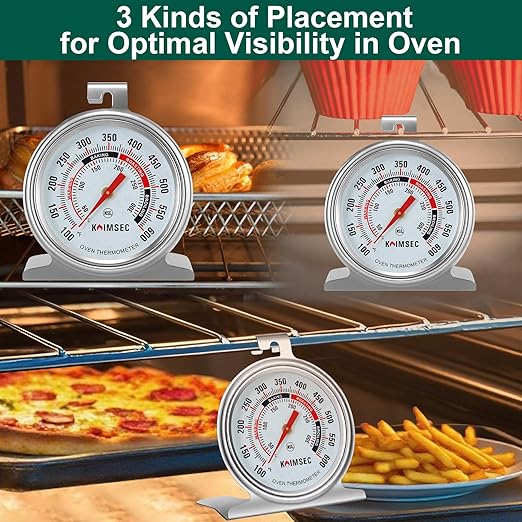 Oven Thermometer for Temperature Gauge, Safe for Inside Gas/Electric/Grill Smoker, Analog Dial Stainless Steel Oven Thermometers with Large Hanger & Base for Instant Reading in Cooking Baking