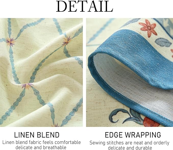 ISAENNE Designer Linen Floral Rectangular Tablecloth,Light Green Farmhouse Durable Table Cloth,Washable Decor Tablecloths for Dining Kitchen Thanksgiving Christmas,55"*87"-Floralsea B