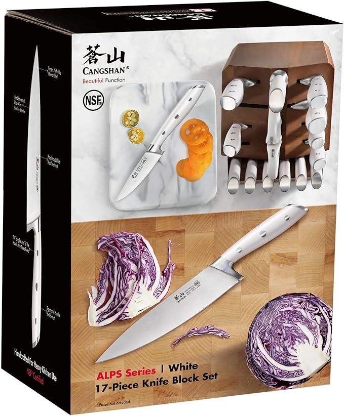 Cangshan Alps Series German Steel Forged 17-Piece Knife Block Set, Acacia (White)