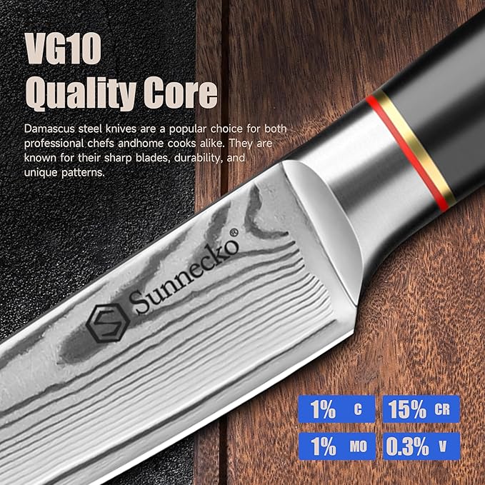 Sunnecko Damascus Paring Knife,Japanese VG10 Core Steel Damascus Fruit Knife,Professional Razor Sharp Small Kitchen Knives with Knives Sharpner