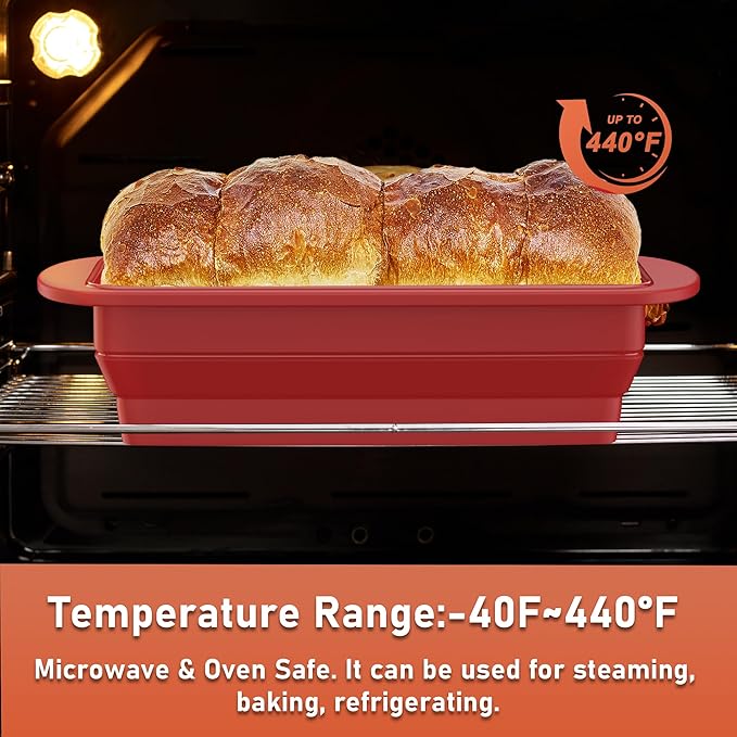 Silicone Bread Loaf Pan With Foldable Function and Metal Reinforced Frame,Rectangular Non-Stick Baking Mold Pans for Oven, Bread, Cake, Easy Release(9"x4"x2.5", Red, 1 Piece)