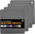 Silicone Trivet Mats 4 Heat Resistant Pot Holders Multipurpose Non-Slip Hot Pads for Kitchen Potholders, Drying mat, Jar Opener, Spoon Holder, Coaster.(Grey)