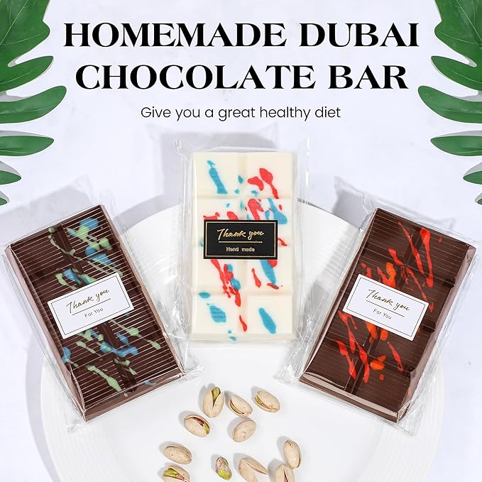 2 Pcs Chocolate Bar Mold Deep Dubai 0.85 Inch Stuffed Large Chocolate Molds Silicone Break Apart Thick Silicone Molds for Candy Bar (8 Snap）