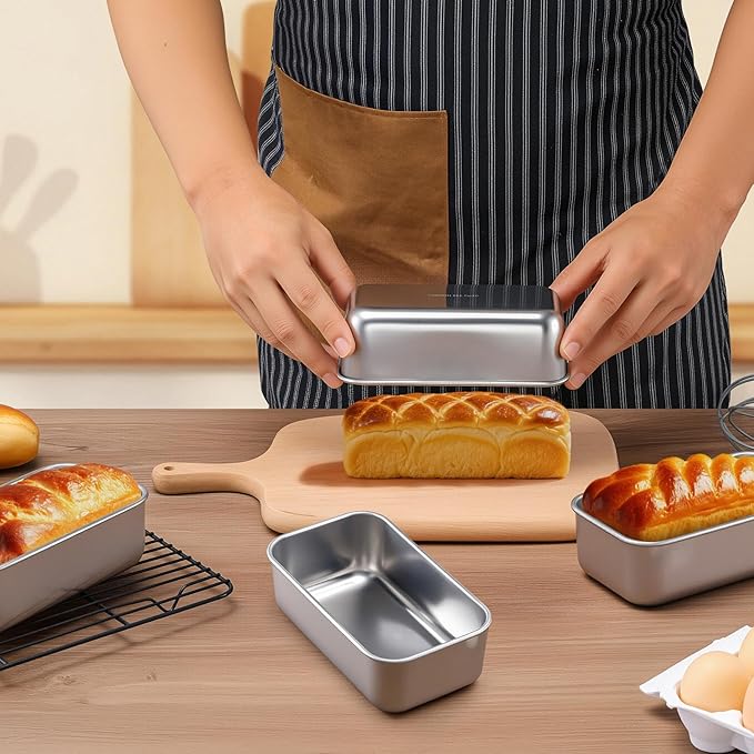 LIANYU Mini Loaf Pan for Baking Bread, 8 Pack 6.3 x 3.5 Inch Stainless Steel Small Bread Loaf Pan for Homemade Meatloaf, Tin Loaf Baking Pan Perfect for Banana Sourdough Sandwich, Dishwasher Safe