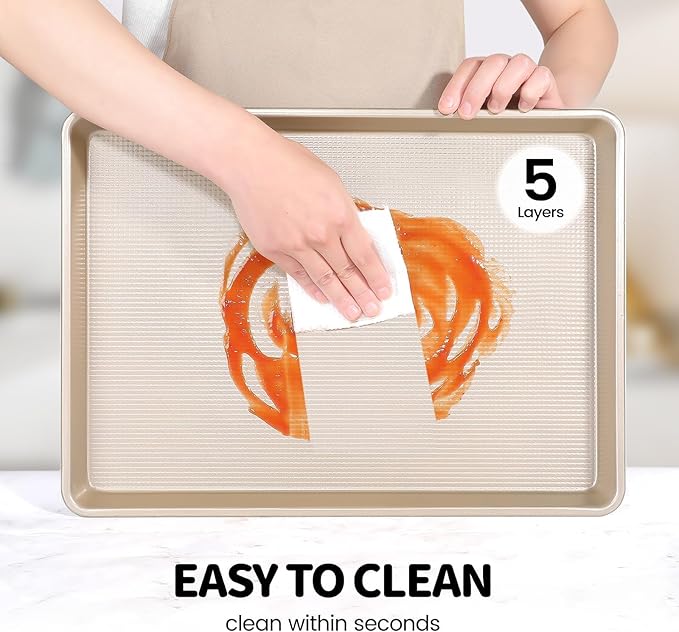 Vinino Quarter Sheet Pan, Baking Sheet, Cookie Sheets For Baking With Square Texture Pattern, Thicker Carbon Steel Non-Stick Baking Pan Tray