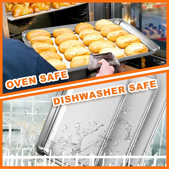 CEKEE Baking Sheet Set of 12, Stainless Steel 16 Inche Cookie Sheets for Baking, Baking Sheet Pan Toaster Oven Tray, Jelly Roll Pan, Warp Resistant & Heavy Duty, Size 16 x 12 x 1 Inches