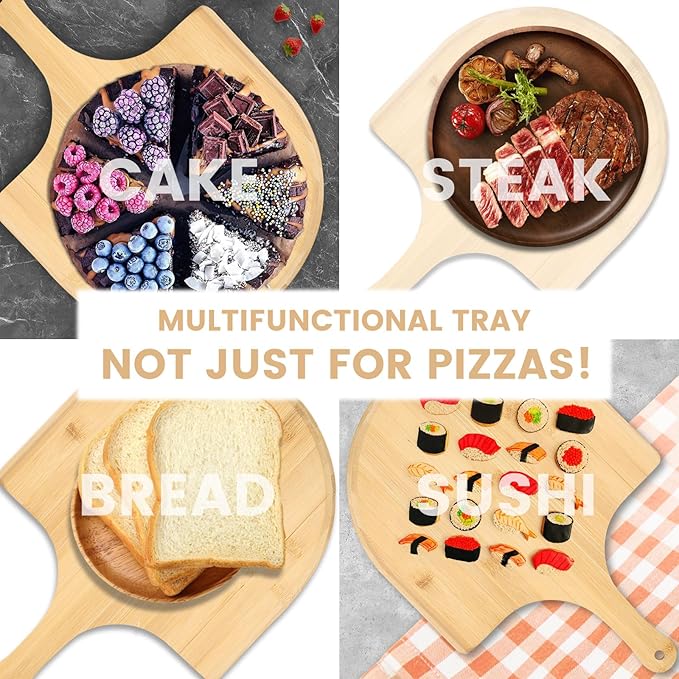 4Pack Natural Bamboo Pizza Spatula, Pizza Peel 11 Inch, Wooden Pizza Spatula Paddle Board for Home Pizza Cutting，Cheese, Bread,Fruit,Vegetable Oragaznie (4)