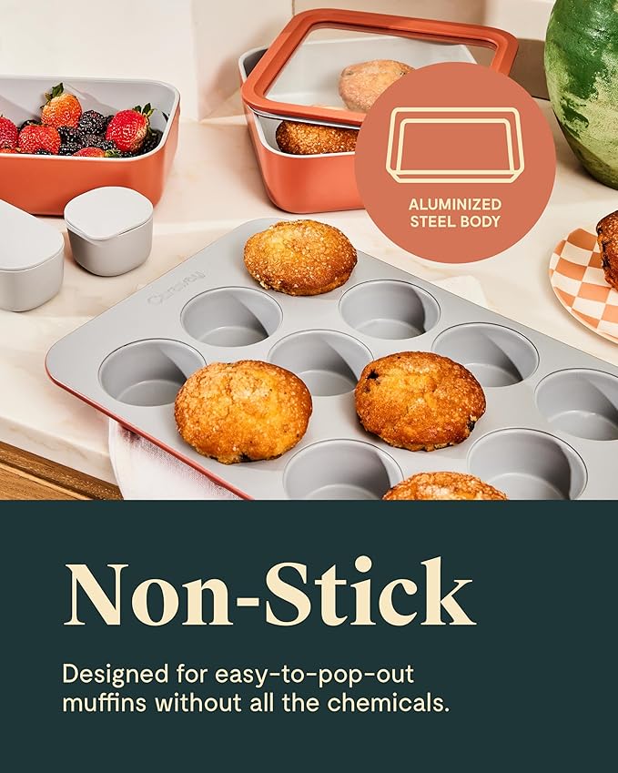 Caraway Non-Stick Ceramic 12-Cup Muffin Pan - Naturally Slick Ceramic Coating - Non-Toxic, PTFE & PFOA Free - Perfect for Cupcakes, Muffins, and More - Black