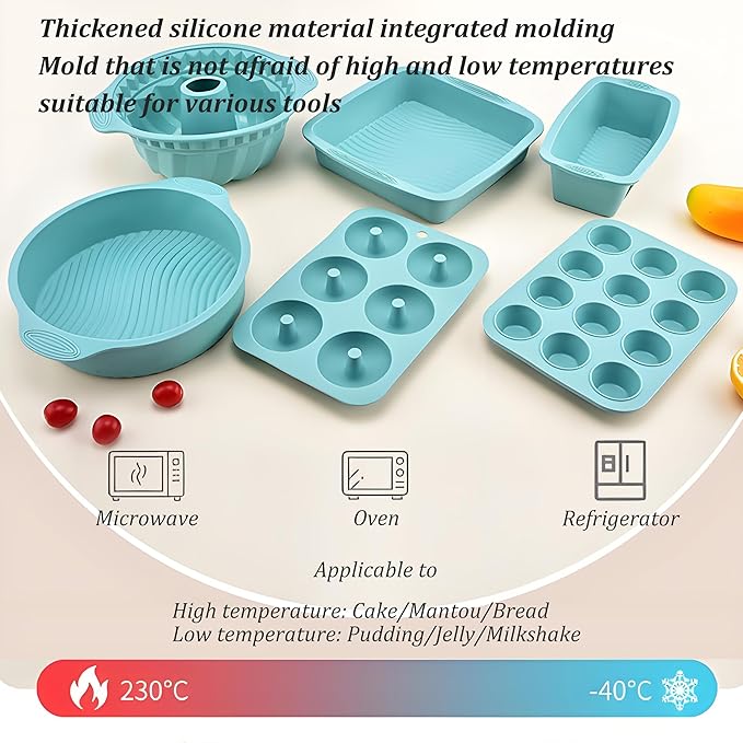 Thickened Silicone Bundt Cake Pan and Moldes Para Gelatinas, Heavy Duty Cake Mold for Baking, BPA Free, Mint Green (Rectangle 10"x10" / 1Pcs)