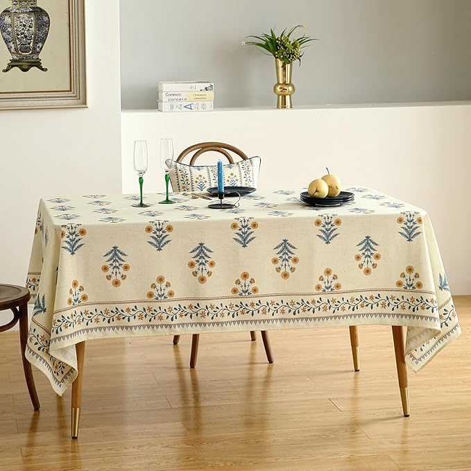 ISAENNE Designer French Pale Yellow Square Tablecloth,Linen Floral Table Cloth,Fall Wrinkle Resistant Decor Tablecloths for Dining Thanksgiving Banquet Kitchen Party,67"*67"-Estevan A
