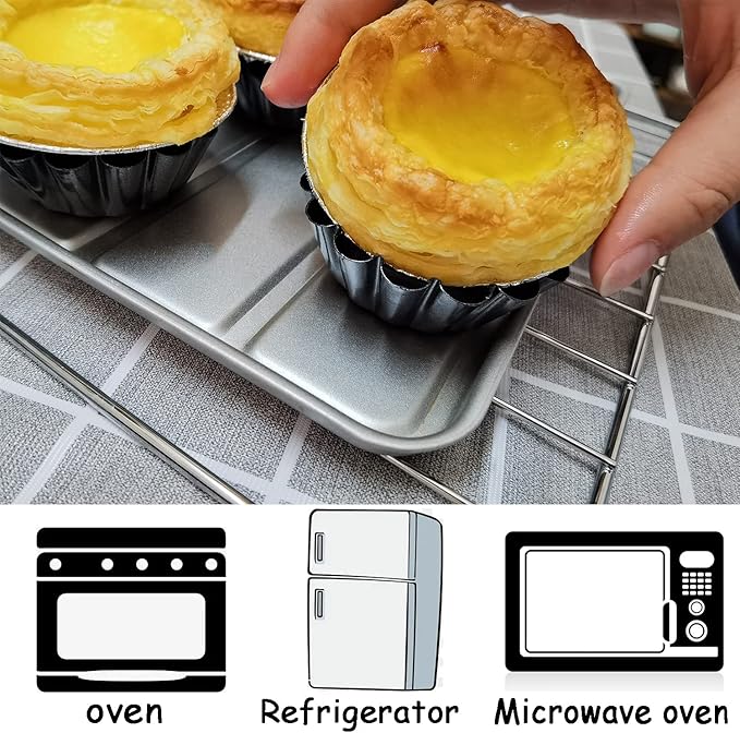 Egg Tart Molds 12PCS Tart Pan 3inch, Mini Carbon Steel Non Stick Tart Pans, Tart Molds For Baking (3 inch)