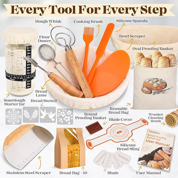 Sourdough Bread Baking Supplies, Sourdough Starter Kit, Bread Proofing Basket, Bread Making Tools Kit, Sour Dough Kit Tools, Sourdough Proofing Basket, Sourdough Kit Gifts for Bakers Women Wife Mom