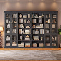70.8" Tall Farmhouse Bookshelf with Glass Doors, Modular Bookcase with 6-Tier Adjustable Shelves, Large Storage Cabinet for Kitchen, Living Room, Black, Set of 4