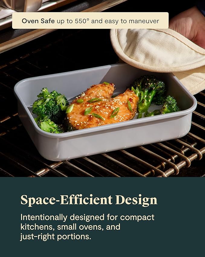 Caraway Nonstick 9” x 6.5” Small Rectangle Baking Pan Duo – Non-Toxic, PTFE & PFOA Free – Aluminized Steel Core – Deep Ceramic Baking Pan for Casseroles, Lasagna & More - Cream
