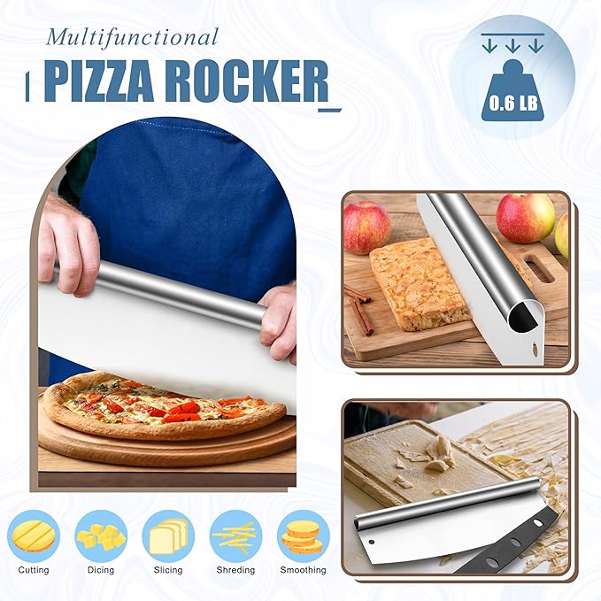 Aluminum Pizza Peel Spatula Set, HaSteeL 12 Inch Pizza Paddle Shovel, 14 Inch Metal Pizza Cutter Rocker, Pizza Oven Accessories Tools for Cooking Baking Turning Cutting, Detachable Handle, Perforated