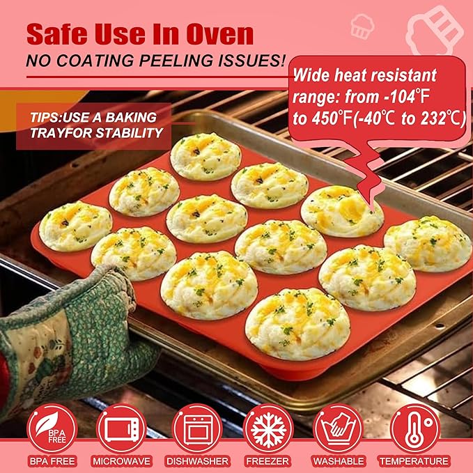 12 Cup Regular Silicone Cupcake Pan - Non Stick, Thickened