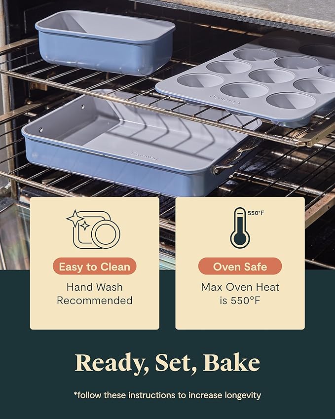 Caraway Nonstick Ceramic Bakeware Set (11 Pieces) - Baking Sheets, Assorted Baking Pans, Cooling Rack, & Storage - Aluminized Steel Body - Non Toxic, PTFE & PFOA Free - Slate