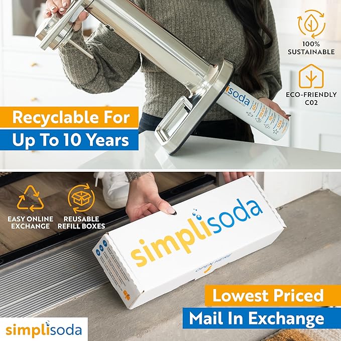 60L CO2 Canister Cylinders - Compatible w/Sodastream BLUE Screw-In Only, Ninja Thirsti, Philips, and More - Threaded Style Soda Streaming Machine CO2 Tanks Gas Refill, | 14.5 oz, Set of 4