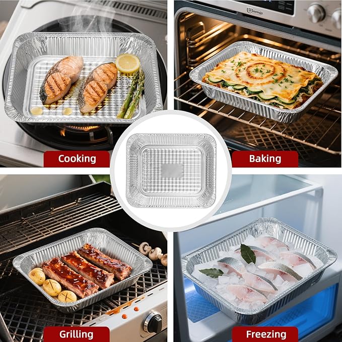 Aluminum Pans Half Size, 9x13, Heavy Duty Disposable Foil Pans for Baking, Roasting, Cooking, Heating, Storing, Deep Tin Foil Bakeware for Oven, Steam Table Tray, Cookware, Food Prepping (40 Pack)