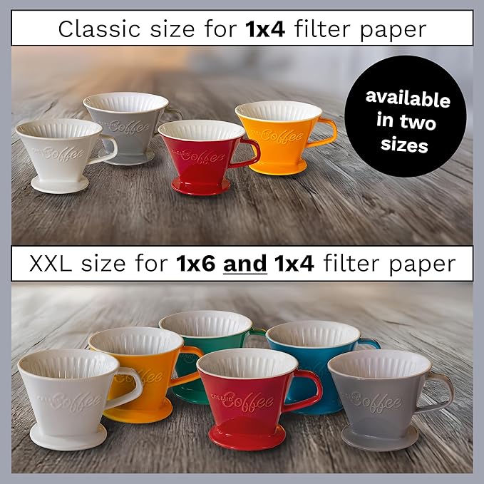 Creano XXL Porcelain Coffee Dripper Green - Ceramic Cone Brewer - Pour Over Coffee Maker - Filter Size 4 - huge and heavy quality 800gr/28oz - 6 Colours availeble