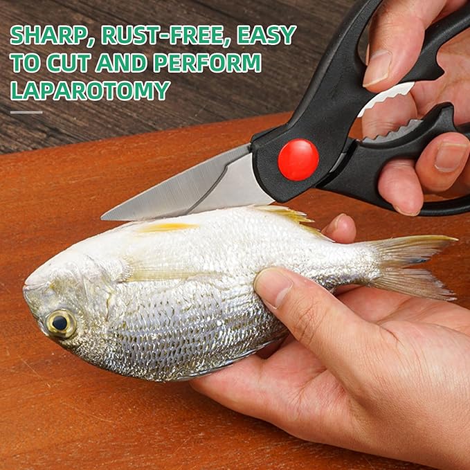 Multipurpose kitchen scissors, heavy duty meat poultry scissors, spice scissors, food cooking scissors, stainless steel utility scissors (2, black)