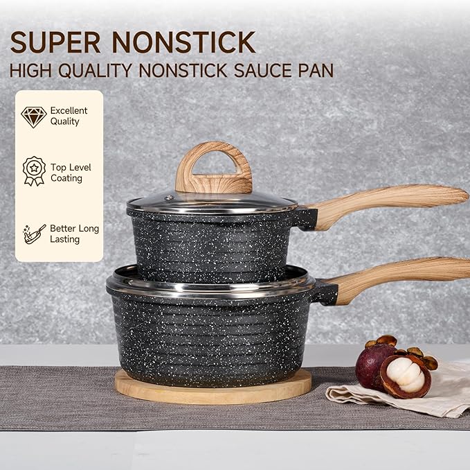 JEETEE 2 Quart Sauce Pan with Lid, Non Stick Small Pot with Coating, Masterclass Cookware Sauce Pot for Cooking, PFOA/PFOS Free