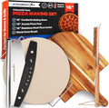 KitchenStar 16-inch Pizza Making Set, 6 PCS - Pizza Stone + Stainless Steel Rack, Acacia Wood Pizza Peel, Pizza Cutter Rocker + Protective Cover, Metal Brush - Oven & Grill Accessories Kit