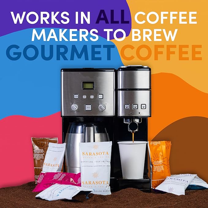 Sarasota Bulk Coffee Packs Ground Packets | Medium, Dark, Colombian, & Flavored Roast Variety | Gourmet Assorted Gift Sampler | Low Acid Pouches for 12 Cup Coffee Maker | 1.75 Oz Bags, 100 Count