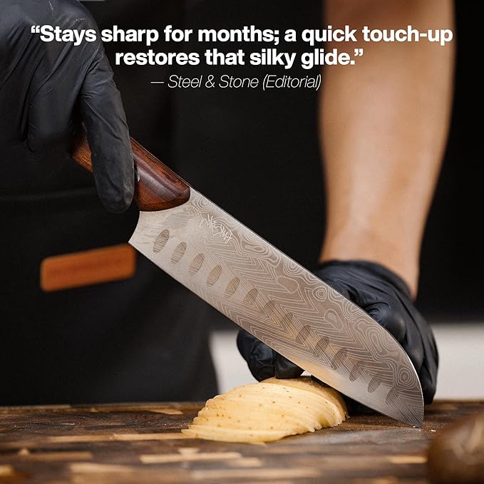 Jikko® Bushido Edition – Japanese Santoku Knife 7" | AUS-8 High-Carbon Stainless Steel with Hollow Edge & Rosewood Handle – Razor Sharp 15° Blade, 3× Edge Retention, Premium Chef’s Knife