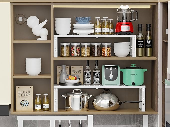 Adjustable Expanable Stackable Spice Rack Shelf Pantry Storage Organizer for Kitchen Cabinet,Countertop,Bathroom and More.Space is no Longer Limited(3Packs/White/Medium)