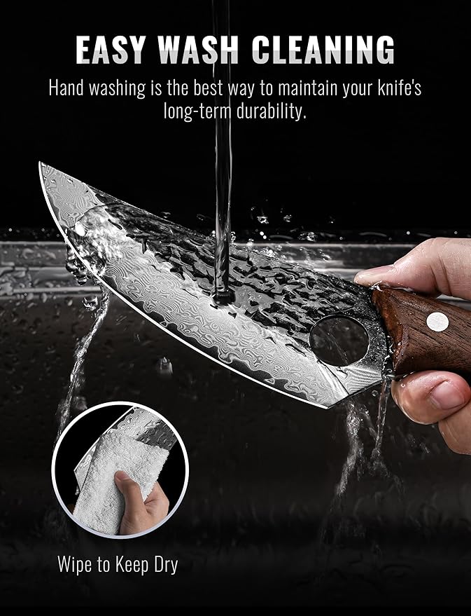 Emojoy Damascus Chef Knife, 67-Layer Damascus Steel Kitchen Knife with Black Hammered Finish, Japanese Knives for Home, Outdoor Cooking, BBQ, Include Gift Box, 6.3 Inch