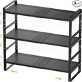 Expandable Stackable Aadjustable Shoe Rack Pantry Shelf for Kitchen Cabinets Counter Shelves Countertop Cupboard Storage Solution,Sturdy Heavy-Duty Metal Construction(3Packs/Black/Medium)