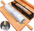Walfos Marble Rolling Pin Set With Non Stick Silicone Pastry Mat, 16.5 Inch Dough Rolling Pins For Making Pizza, Tortillas And Cookies, Backing Rolling Pin For Pie Crust, Pizza, Pasta (Gray & White)