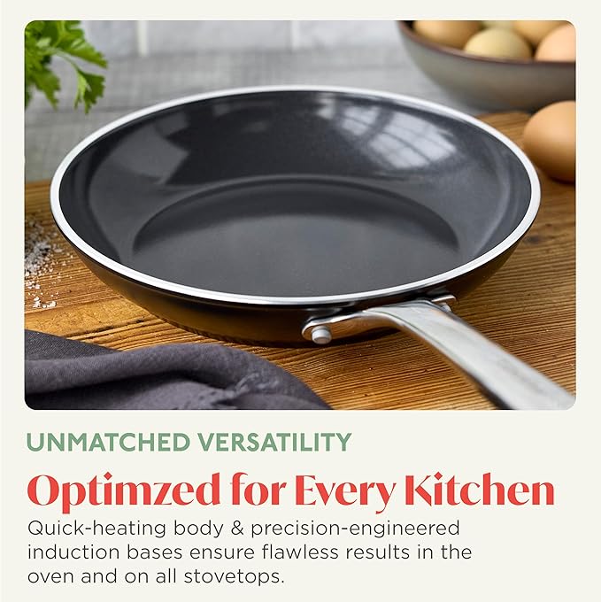 Orfeo 8” Nonstick Frying Pan Skillet, Made in Italy, Diamond Ceramic PFAS-Free Cookware, Induction Ready, Scratch Resistant, Laser-Fused Surface for Durability, Dishwasher Safe, Black