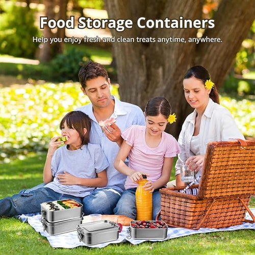 4 PCS Bento Boxes, 850 ML Stainless Steel Lunch Boxes, Food Storage Containers, Portable Metal Lunch Containers, Lockable Clips to Leak Proof, Reusable Dishwasher Safe Lunch Snack Boxes