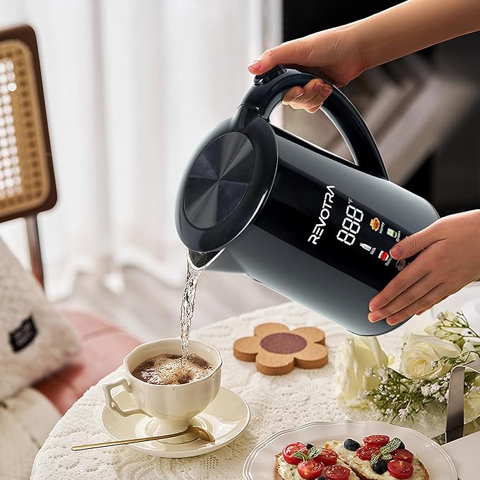 1.7L Electric Kettle, Stainless Steel Interior, 1500 Watt, Fast Boiling Water Boiler, LED Display, Temperature Control, Keep Warm, Auto Shut-Off, Boil-Dry Protection, Double Wall Cool Touch, Cordless