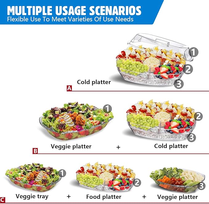 INNOVATIVE LIFE Fruit Trays for Serving for Party, 15 Inch Appetizer Serving Tray on Ice, Party Platters for Serving Food, Clear