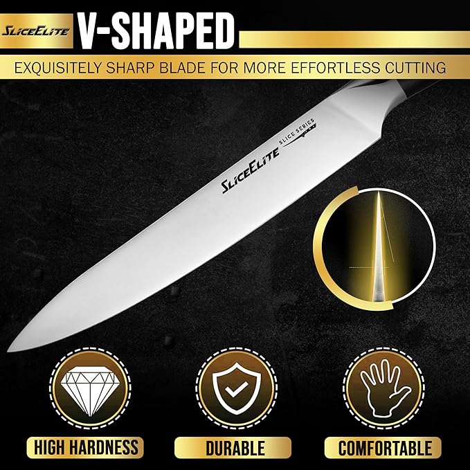 SliceElite Slice Series 8 Inch Carving Knife High Carbon German Stainless Steel Pakkawood Handle Brisket Slicer Chopper BBQ Chef Sharp Fruit Vegetable Butcher Kitchen Cutting Meat Tool Gift Precision