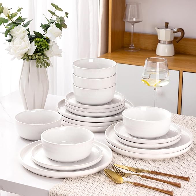 AmorArc Stoneware Dinnerware Sets,Round Reactive Glaze Ceramic Plates and Bowls Sets,Highly Chip and Crack Resistant | Microwave & Dishwasher Safe,Service for 8 Dishes Set (24pc)