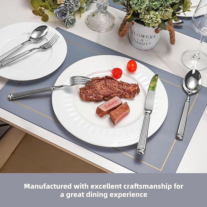 60-Piece 18/10 Heavy Duty Flatware Set for 12, High End Thick Handle Silverware Set, Luxury Forged Design, Dishwasher Safe