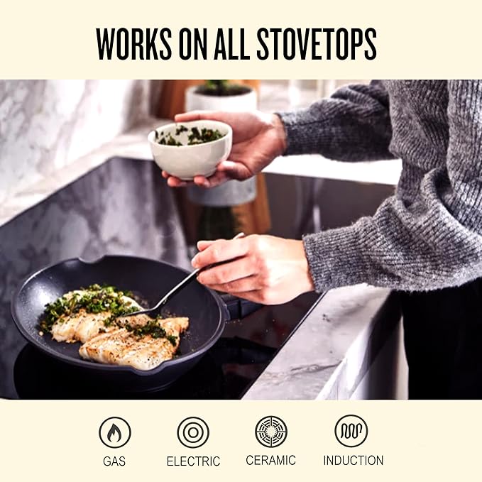 Alva Energy Nonstick Ceramic Fish Pan 13.7" - Lightweight, Easy to Clean and Made without PFAS, PFOA & PTFE - Induction and All Stovetop Compatible with Even Heat Distribution