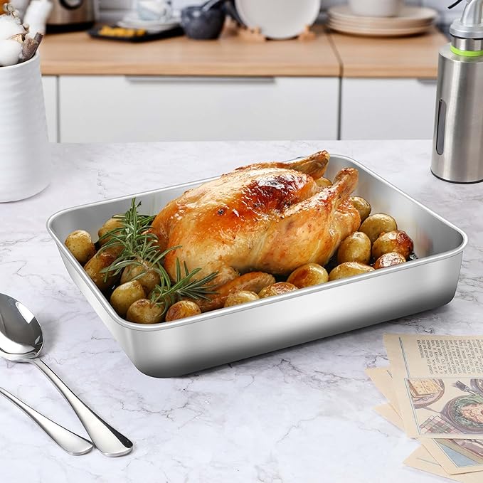 Herogo Rectangle Cake Pan Set of 2, 9 X 13 Inch Stainless Steel Baking Pan for Oven, Lasagna Brownies Casseroles Cakes Bakeware, Dishwasher Safe