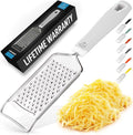 Zulay Kitchen Professional Cheese Grater Stainless Steel - Durable Rust-Proof Metal Lemon Zester Grater With Handle - Flat Handheld Shredder for Parmesan, Chocolate, Spices, And More - White