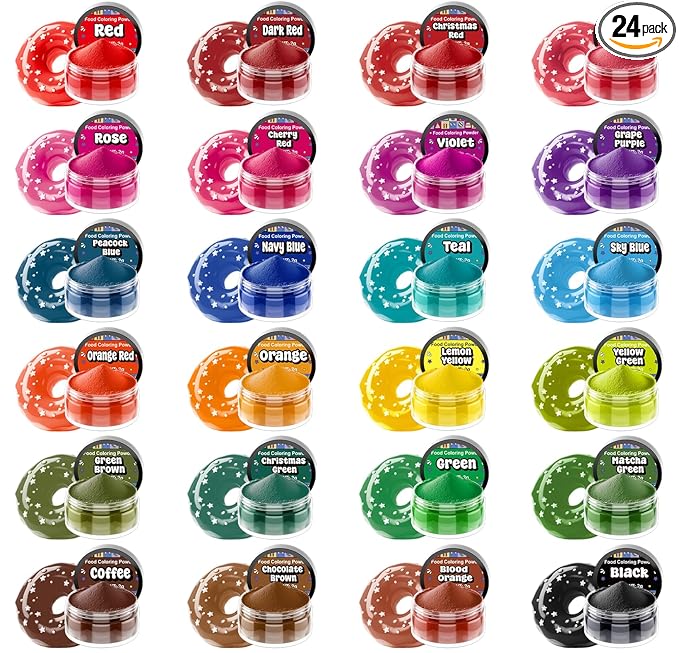 Food Coloring Powder - 24 Vibrant Colors Powder Food Coloring, Flavorless High Concentrated Food Dye for Icing, Cake Decorating, Baking, Cookies, Frosting, Slime - 2g/bottle