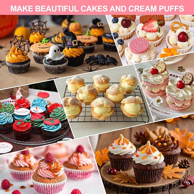 FACIACC Dessert Decorating Syringe Set, Stainless Frosting Piping Kit with 7 Piping Tips & 7 Silicone Cupcakes, Dessert Making Tools for Baking Cupcakes, Cookies & Pastries