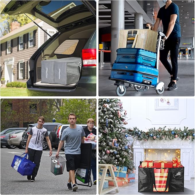 BALEINE 2-Pack Oversized Moving Bags with Reinforced Handles, Heavy-Duty Storage Tote Moving Supplies for Packaging, Camping (Color Stripe, 2-Pack)