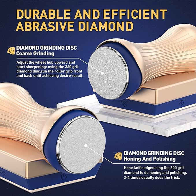 Homly Rolling Knife Sharpener, Knife Sharpening with Industry Diamonds for Steel of any hardness, Made Easy Knife Sharpener Kit for Kitchen Knives, Offers 15 & 18 & 20 & 25 Degree Sharpening