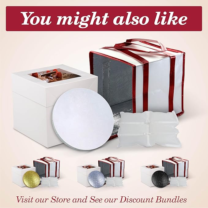 Cakebon Cake Boxes with Boards - 12 Inch Round Cake Drum White (3-pack) - Box With Window for Birthdays, Weddings and Parties