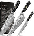 Damascus Kitchen Knife Set 3 PCS: NSF Food-Safe Japanese Knives with VG10 Steel Core, Ultra-Sharp Professional Chef Knife Set and Full Tang G10 Handle, Elegant Box
