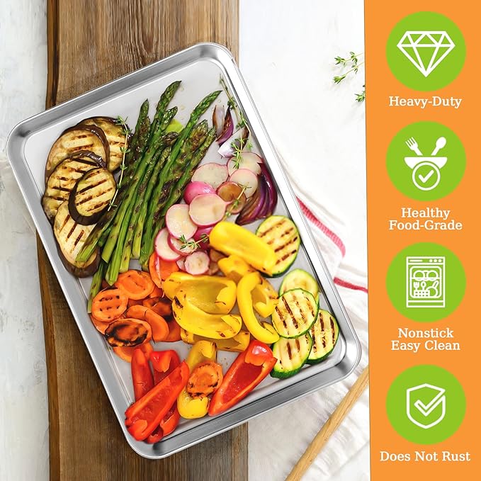 Baking Sheet Set of 2 - CEKEE Stainless Steel Cookie Sheet Baking Pan, Size 10 x 8 x 1 inch, Non Toxic & Heavy Duty & Mirror Finish & Rust Free & Easy Clean
